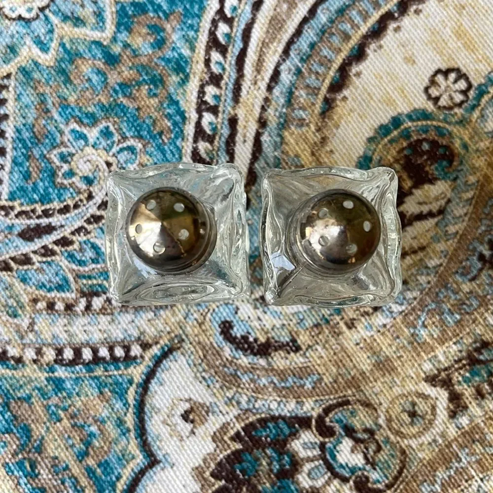 Hong Kong Mini Glass Salt Pepper Shakers Silver Tone Tops 1960s–1970s